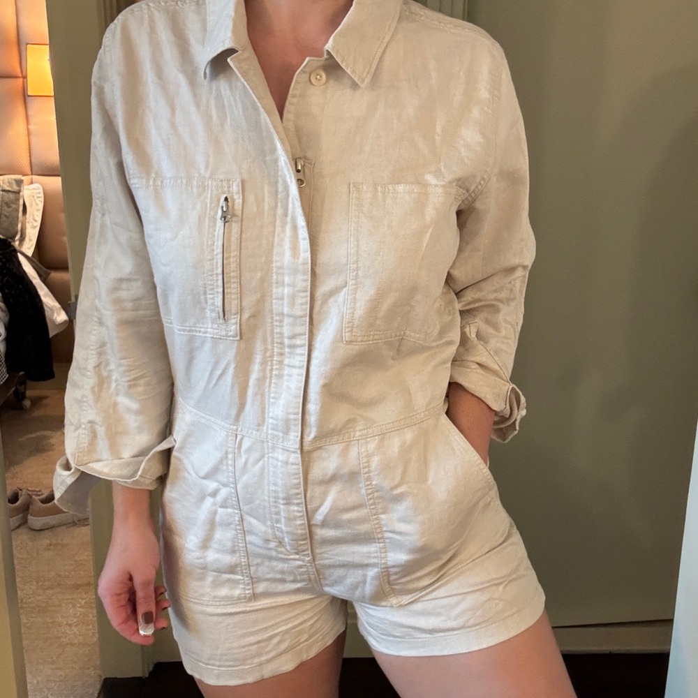 Outerknown Tan Utility Short Jumpsuit